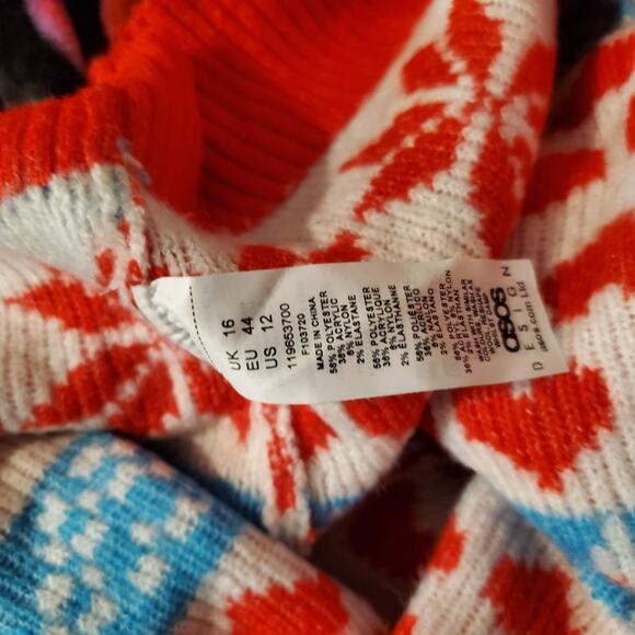 ASOS Design Aspres Ski Holiday Christmas Winter Sweater Size 12 Snowflakes Heart - Picture 5 of 5